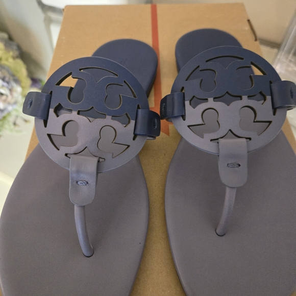 Tory Burch Shoes - Tory Burch Navy Cutout Logo Thong Sandals